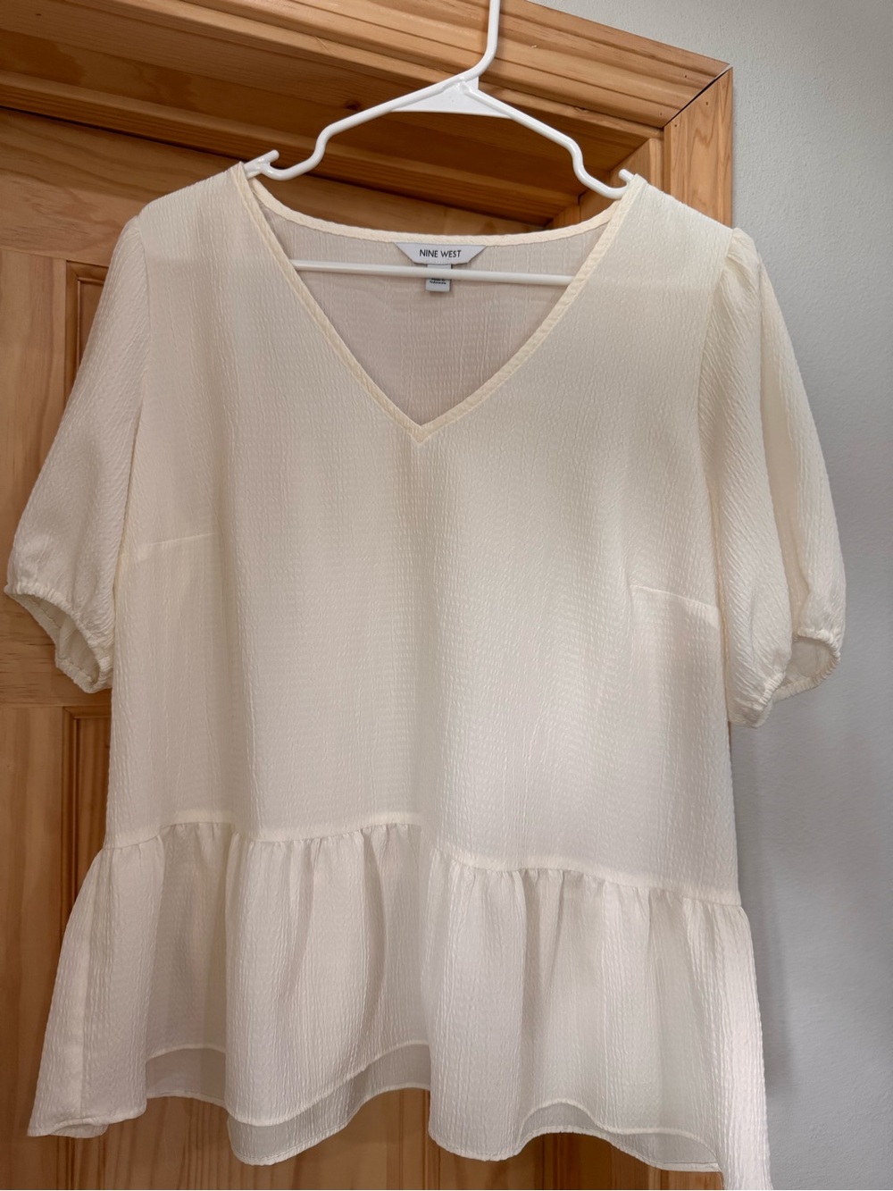 Nine West Ivory V-Neck Peplum Blouse